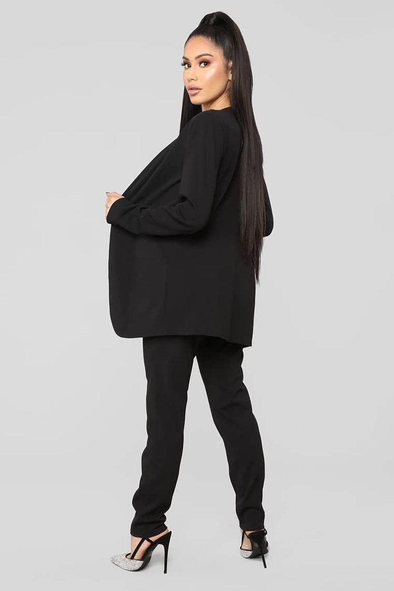 Pant Suits for Women - Elegant Two Piece Outfits Long Sleeve Blazer + Skinny Pants Sets Black