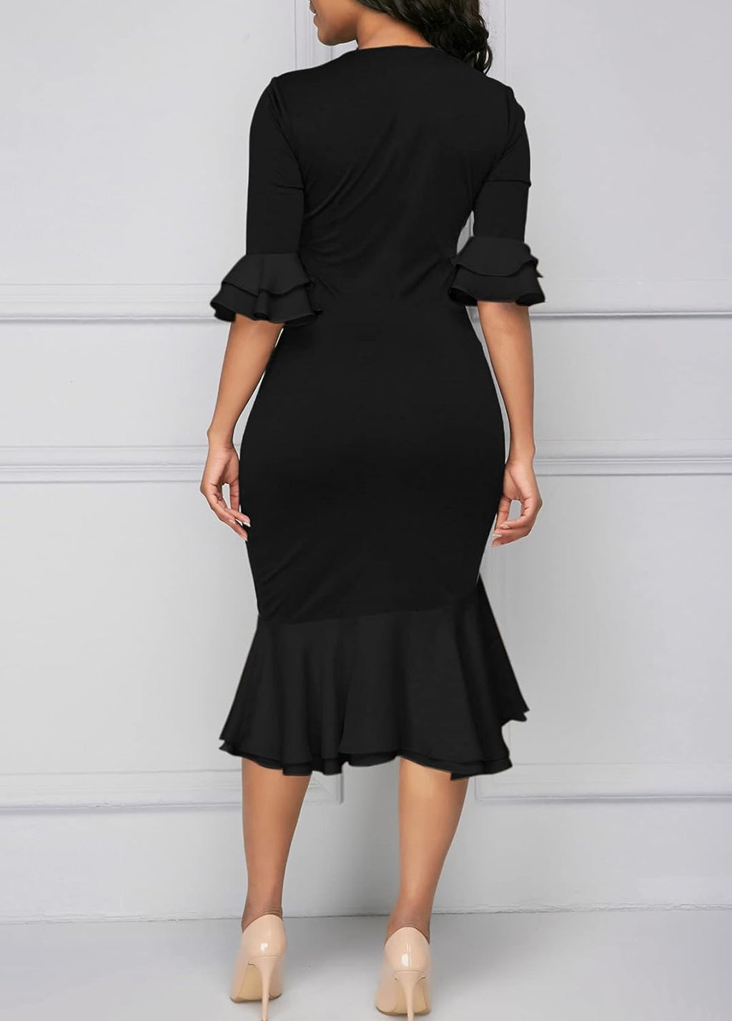 Women Bodycon Dress Cocktail Work Half Sleeve Bow Tie Party Dresses