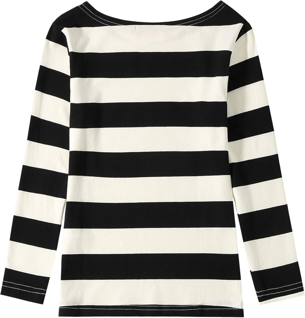 -Long-Sleeve-Shirts-For-Big-Girls-Striped T Shirt Crew Neck Cotton Lightweight Causal