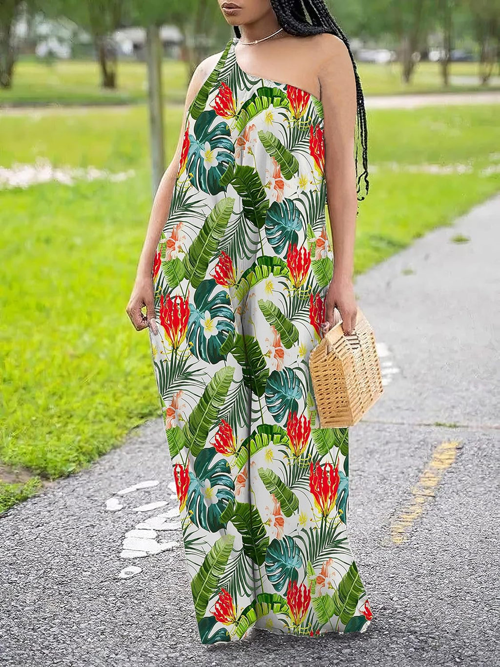 Women'S Casual off Shoulder Wide Leg Jumpsuit Romper Floral Printed One Piece Outfits with Belts