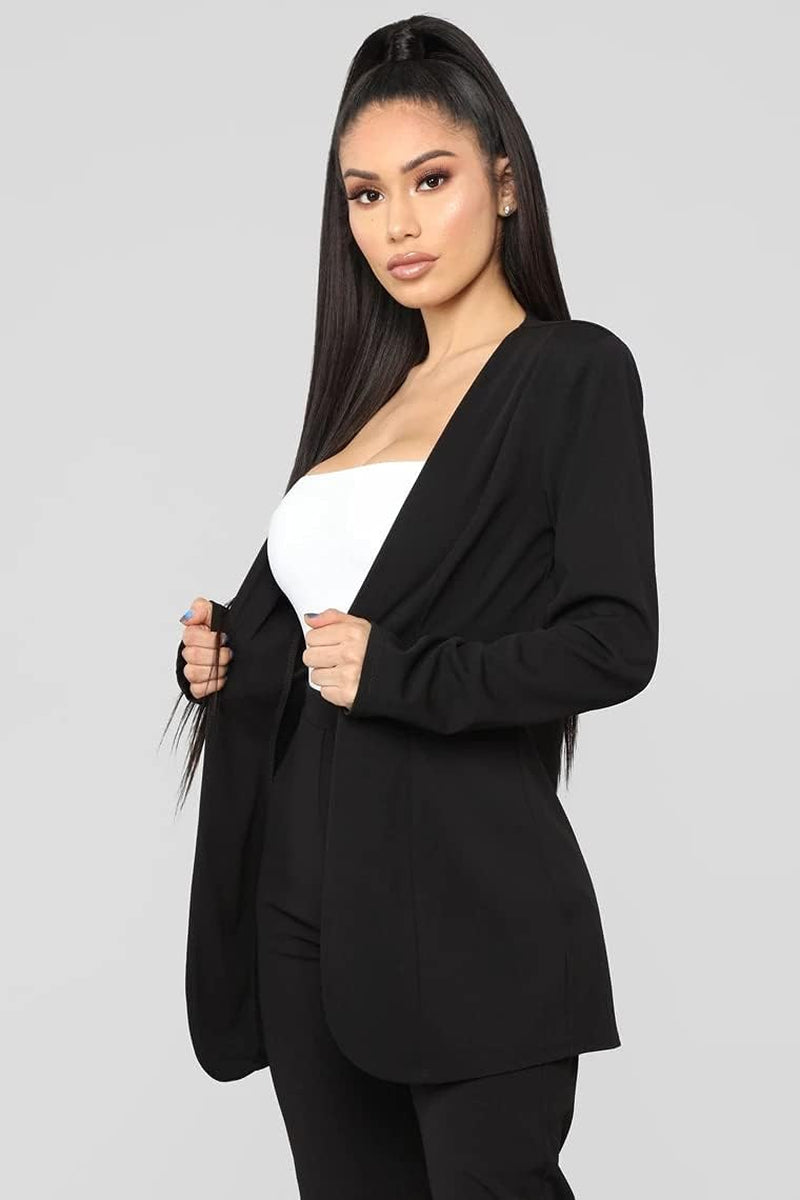 Pant Suits for Women - Elegant Two Piece Outfits Long Sleeve Blazer + Skinny Pants Sets Black