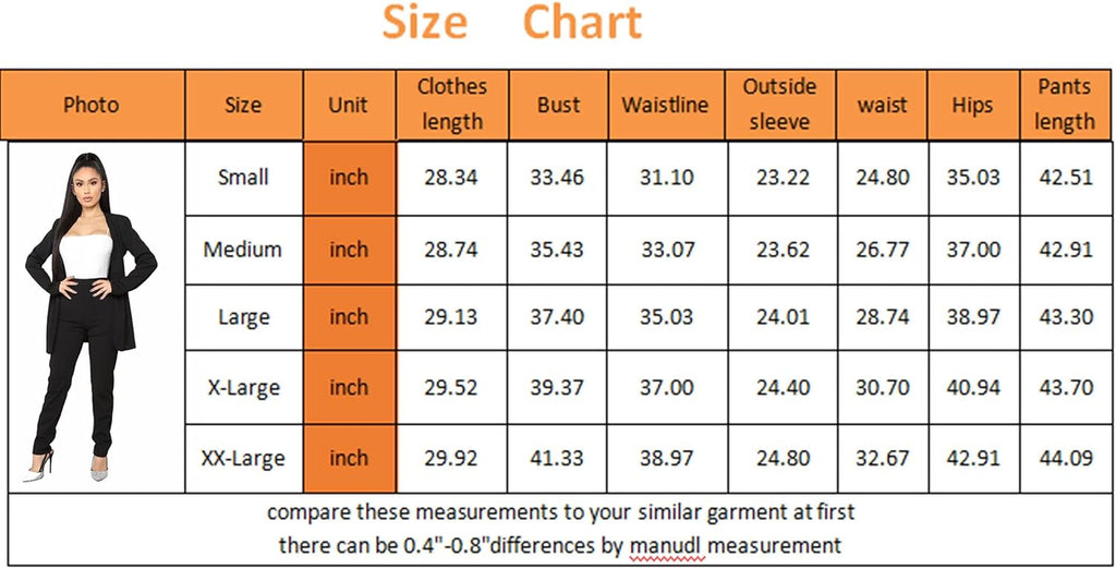 Pant Suits for Women - Elegant Two Piece Outfits Long Sleeve Blazer + Skinny Pants Sets Black