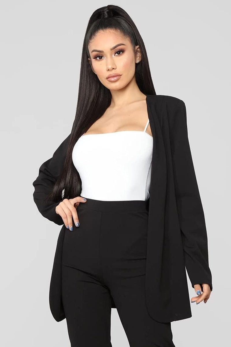 Pant Suits for Women - Elegant Two Piece Outfits Long Sleeve Blazer + Skinny Pants Sets Black