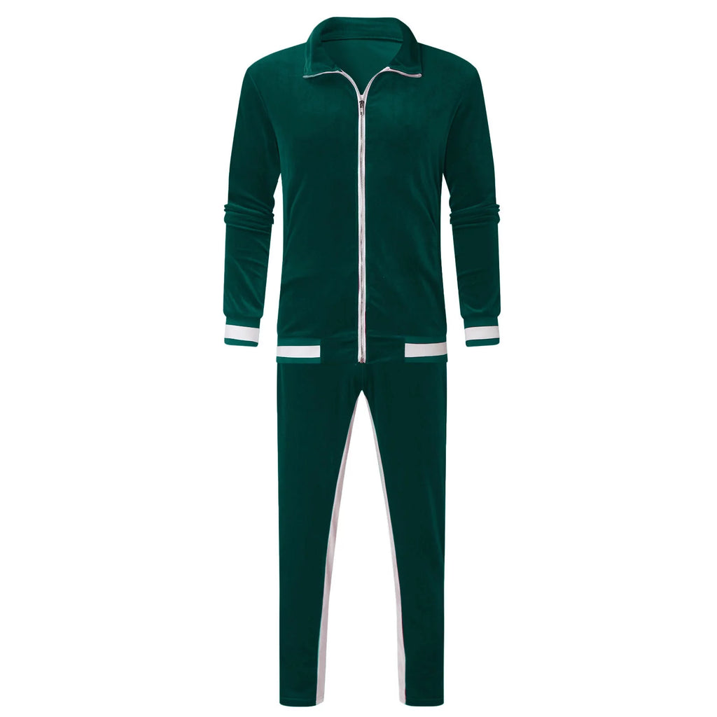 Men'S Two Piece Sweatsuits Striped Soft Golden Velvet Tracksuit for Men Casual Long Sleeve Zip up Jacket Sport Jogger Sweatpant Set Lightweight Outfit Set Green M